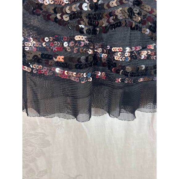 Full Sequin Mini Dress Black Silver Mesh Disco Sleeveless Sheer Unlined Bodycon - Picture 2 of 8
